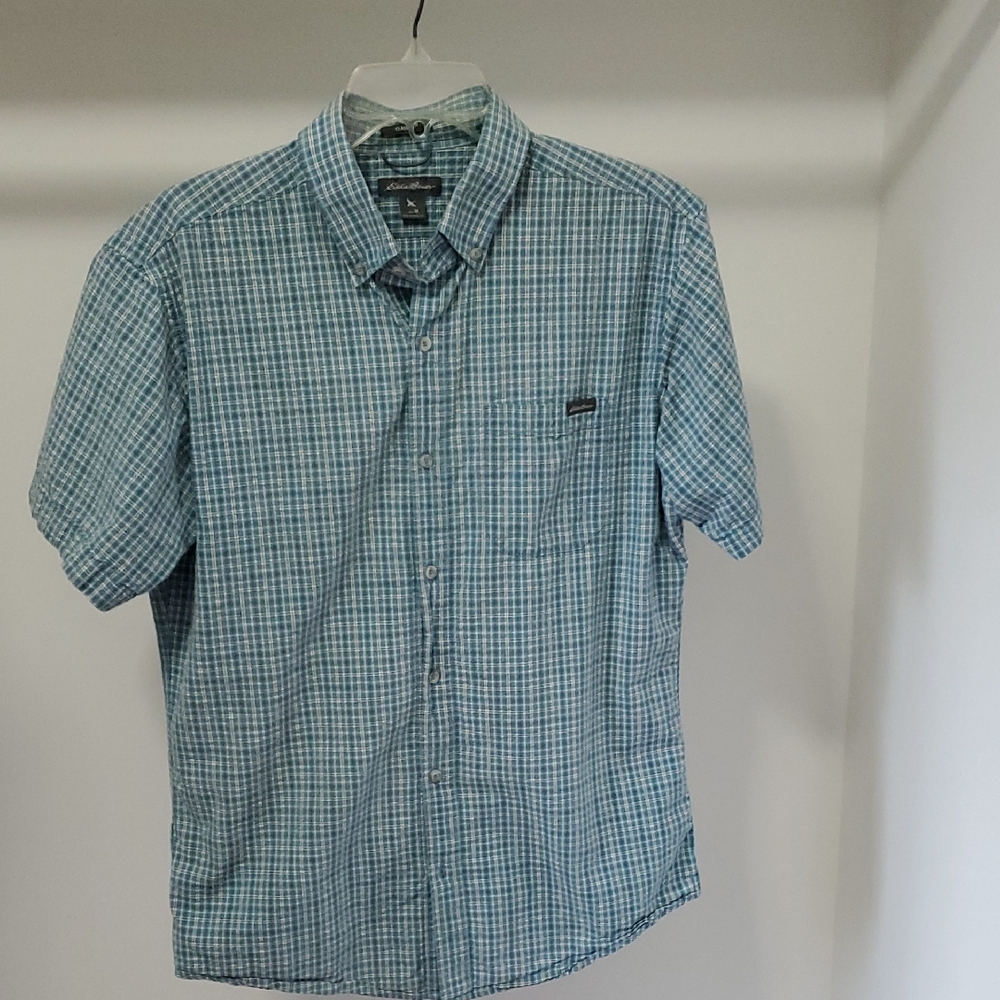 Eddie Bauer Blue Casual Button Down Shirt Lightweight Cotton